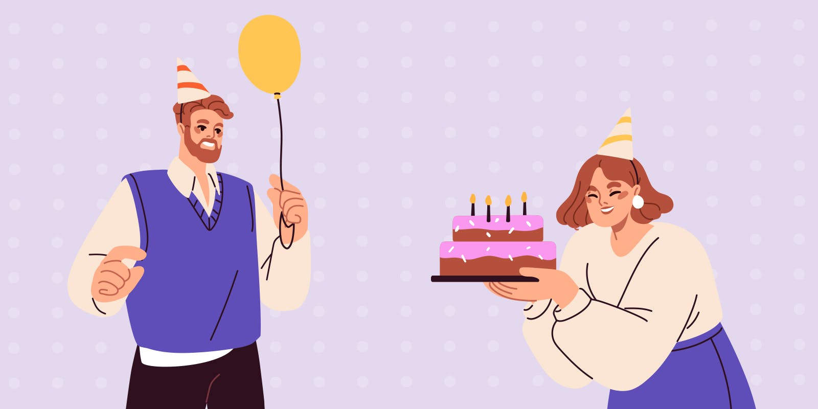 A colleague is holding a birthday cake a colleague is holding a balloon