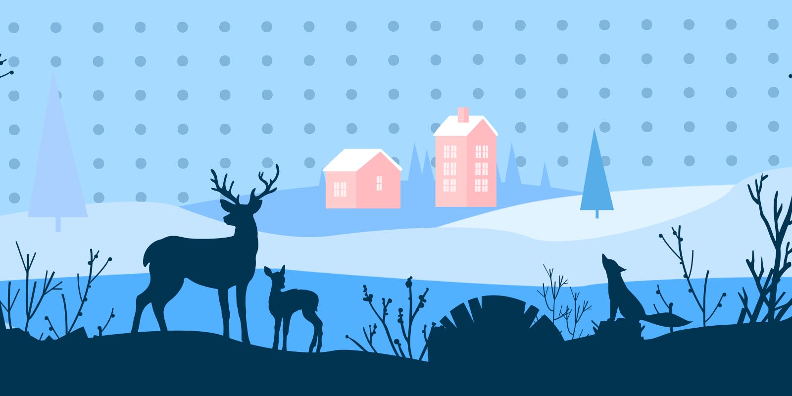 Reindeers in the forest winter cards