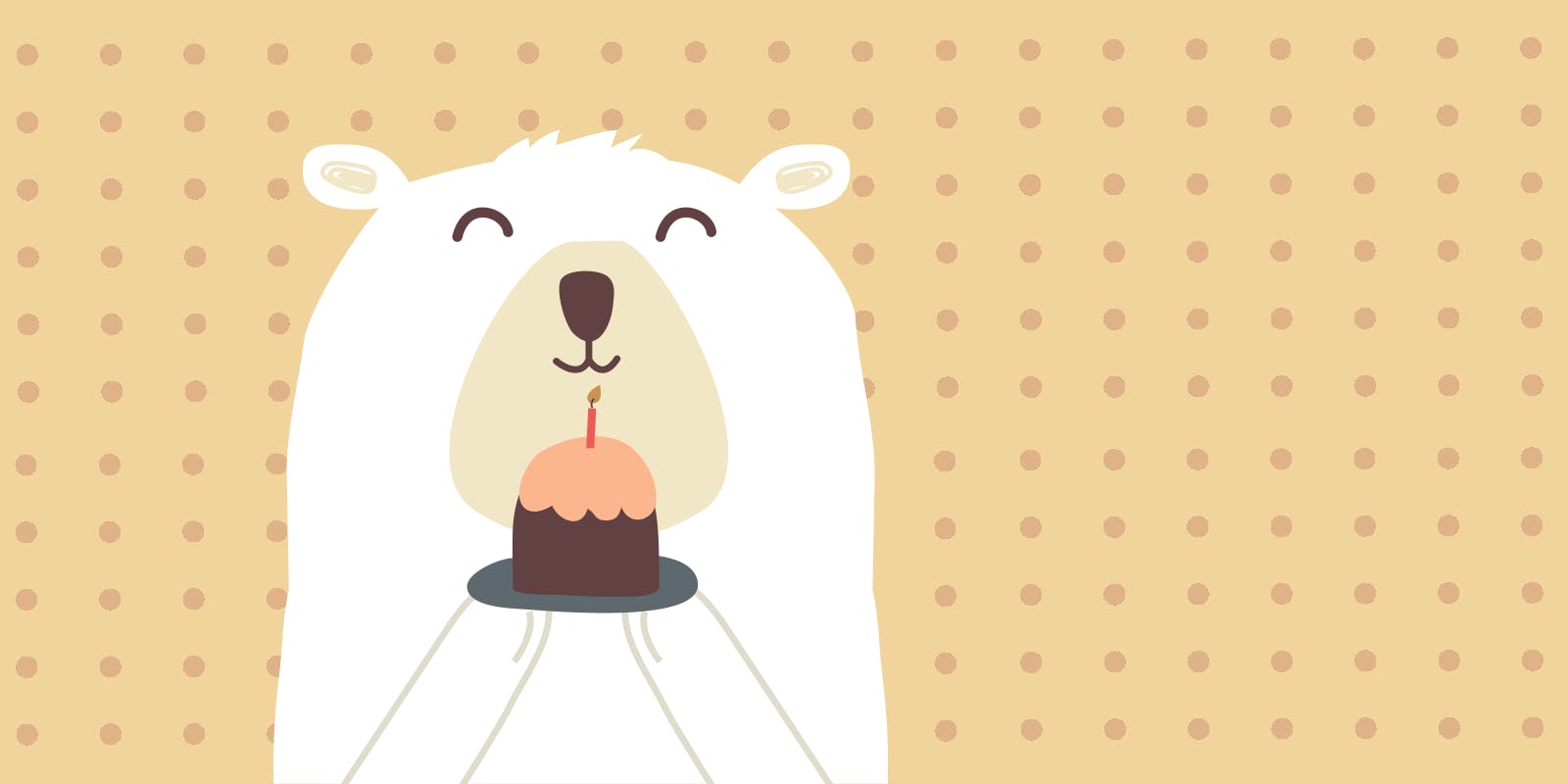 Cute white bear wishing Happy Birthday holding a muffin