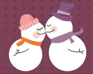 Two snowmen kissing