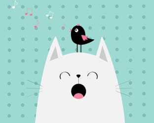Bird and cat singing Happy birthday