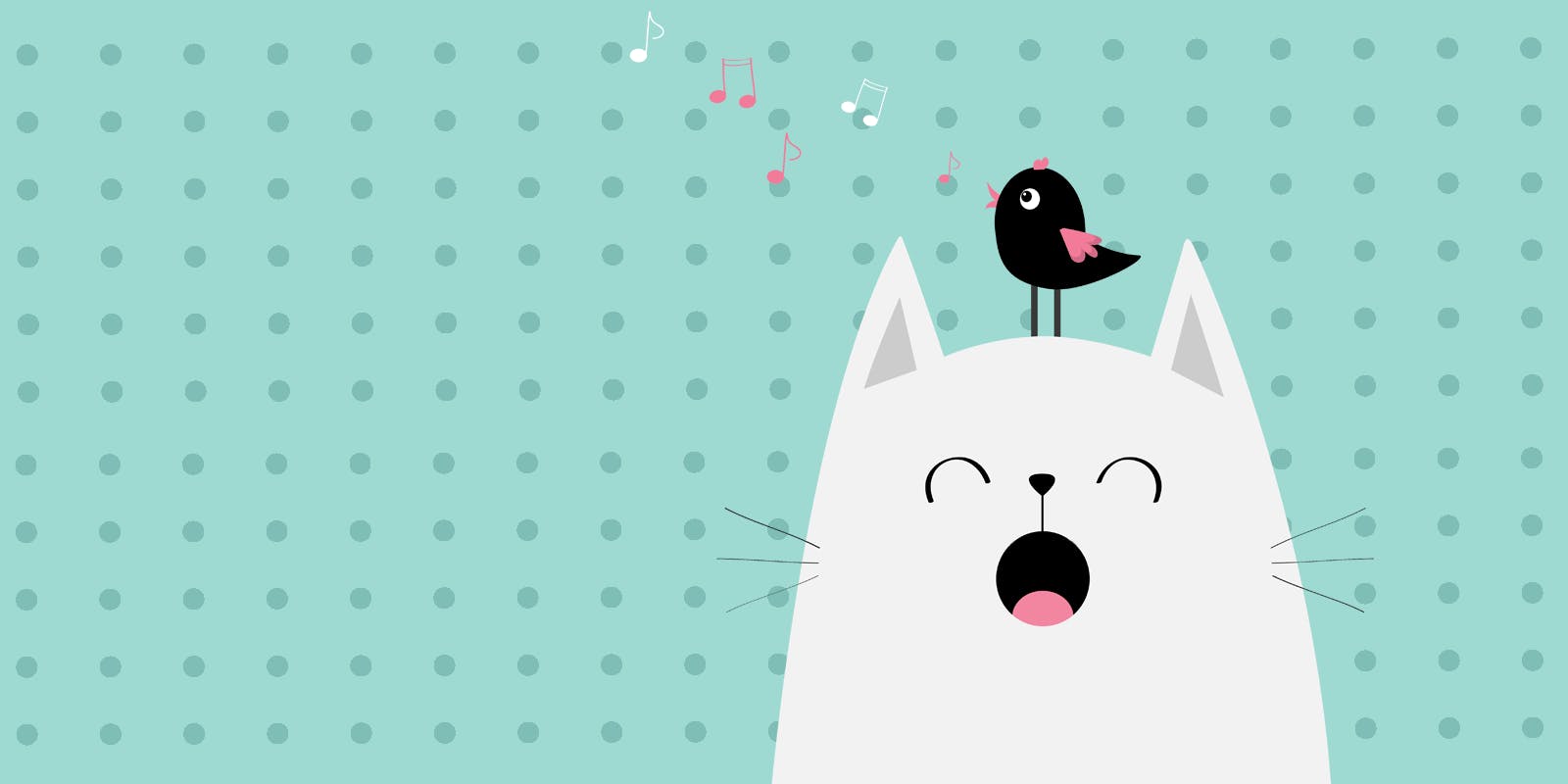Bird and cat singing Happy birthday