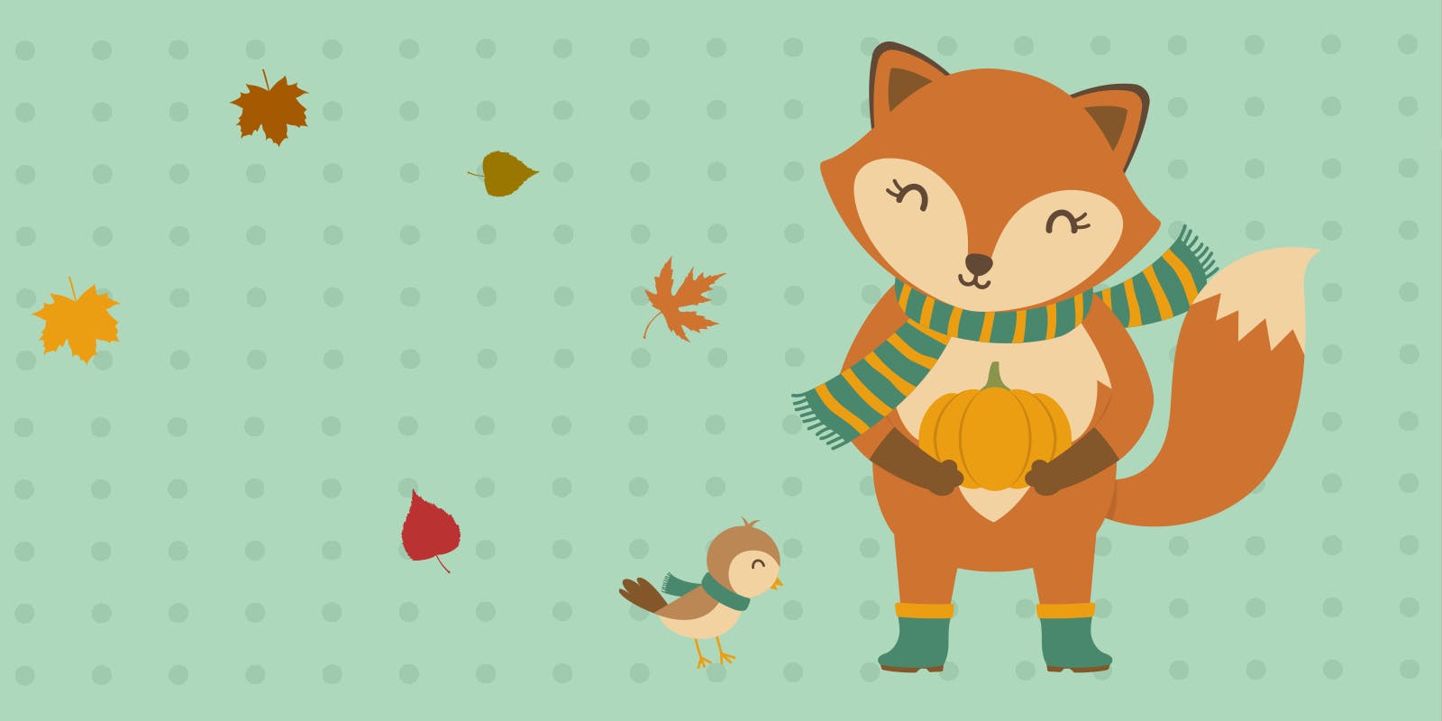 Fox and bird wrapped in scarfs ready to celebrate Thanksgiving