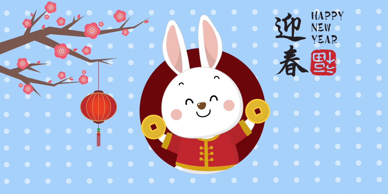 Chinese New Year Rabbit holding qian